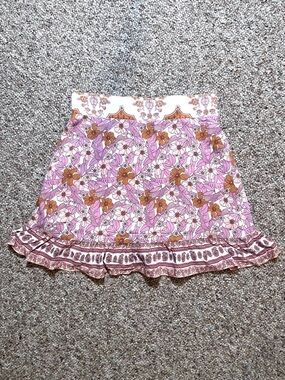 Altar’d State Floral Pink Ruffle Hem Mini Skirt